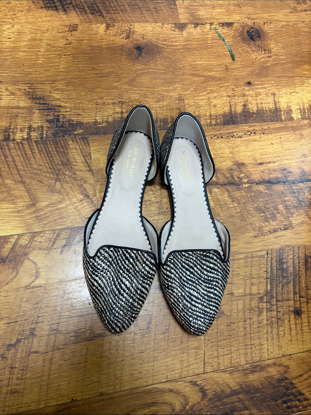 Isaac Mizrahi Black and Tan Woven Pointed D'Orsay Flats